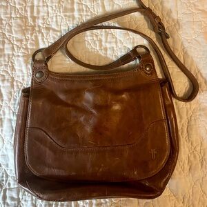 Frye Distressed Brown Leather Bag Purse Handbag Shoulder Strap Gently Used